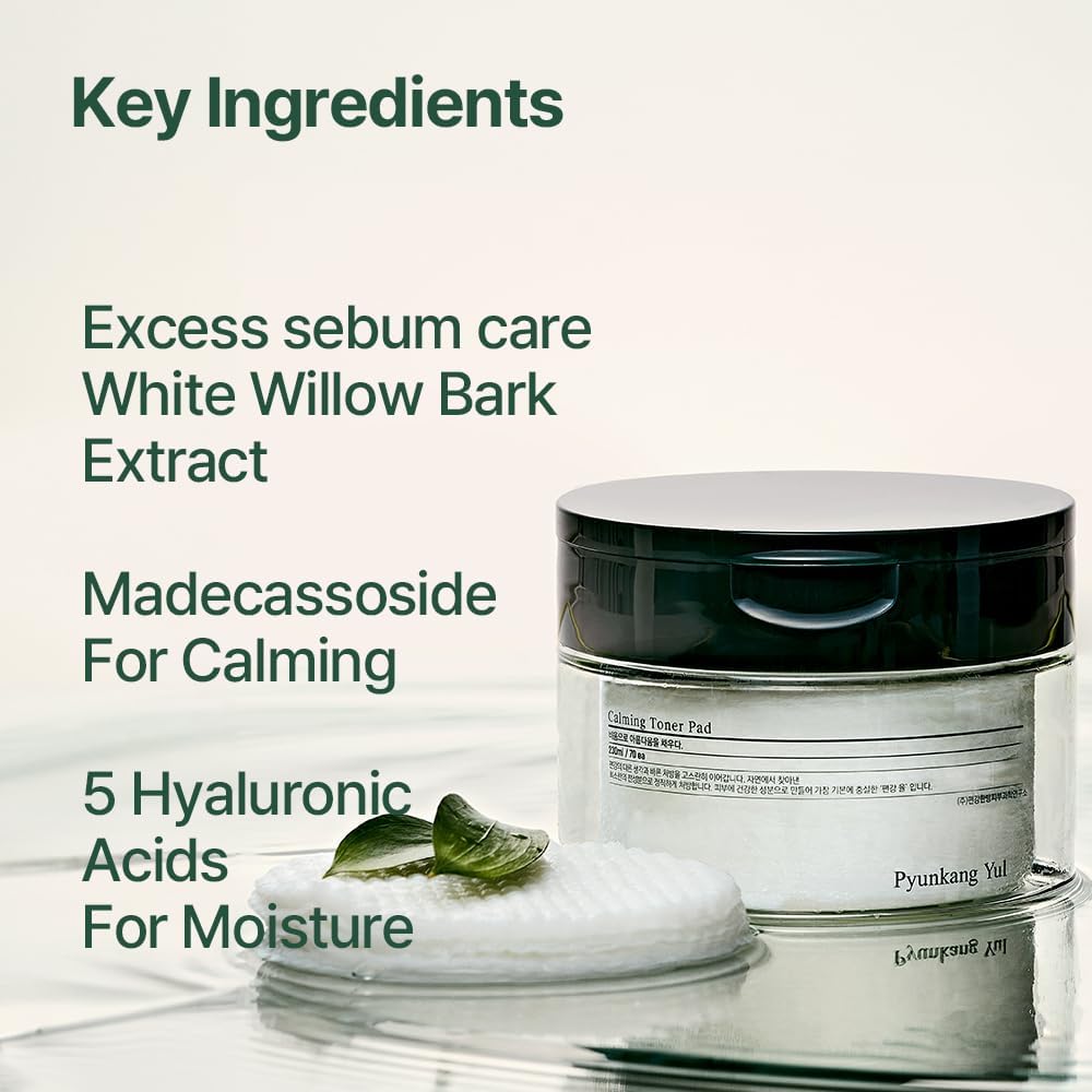Pyunkang Yul PKY Calming Toner Pad with Tea Tree, 5 Hyaluronic Acids, Removes Dead Skin Cells, Moisturizes, Korean Face Skin Care, Acne Prone & Sensitive Skin, Double-Sided Pad 7.7 fl.oz 70ea