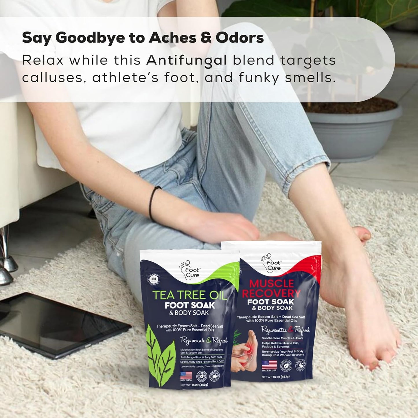 Tea Tree Oil & Muscle Foot Soak with Epsom Salts - All-Natural Salts for Post-Workout Recovery - Softens Calluses, Soothes Sore & Tired Feet, Foot Odor Control, Spa Pedicure, Made in USA, Pack of 2