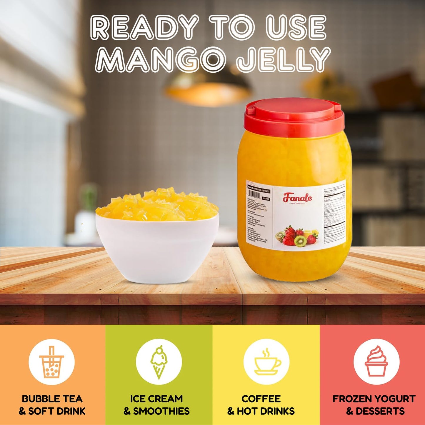 New Fanale Coconut Jelly Topping nata de coco for Boba Tea | Ice Cream | Yogurt | Smoothie | Milk Tea | Desserts (Mango Star Shaped, 6.6 lb)