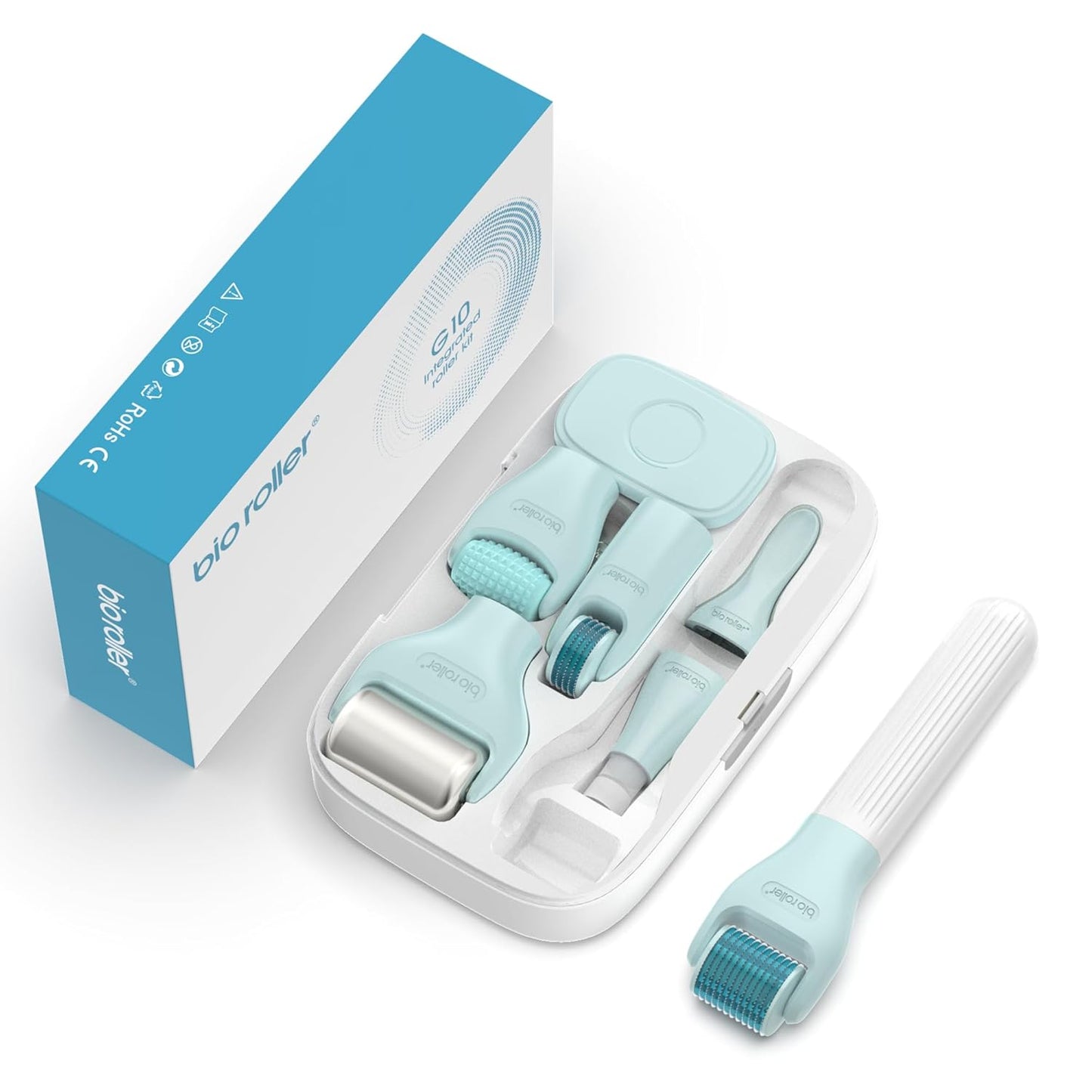 10 in 1 Derma Roller Kit, 0.25mm Microneedling Roller Microneedle Derma Roller with, Facial Beauty Roller Skin Care Tools, 10 Replaceable Heads and Storage Case