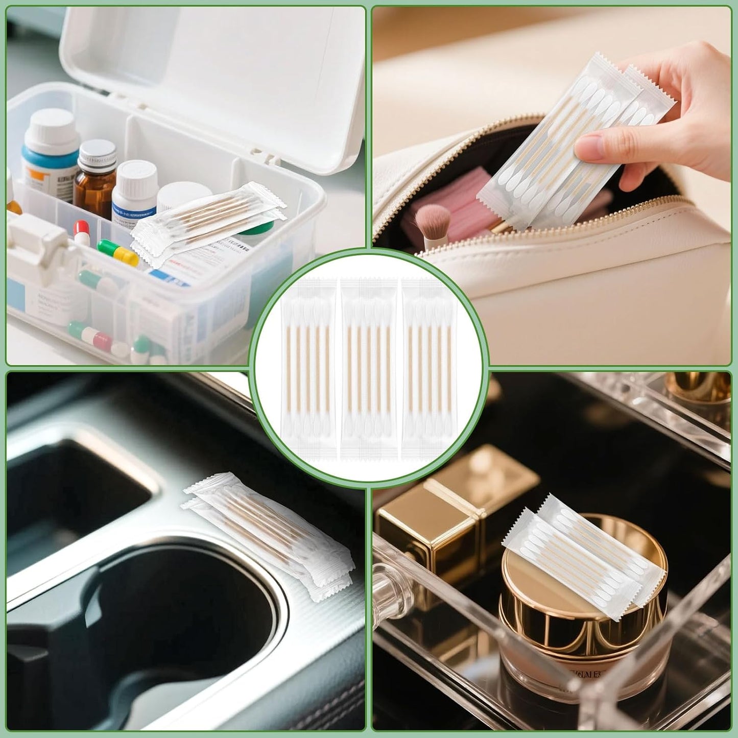 Cotton Swabs Individually Wrapped Cotton Swab Organic Travel Double Tipped Bamboo Sticks for Ear, Make-up Double Round Shape 5PCS per Bag