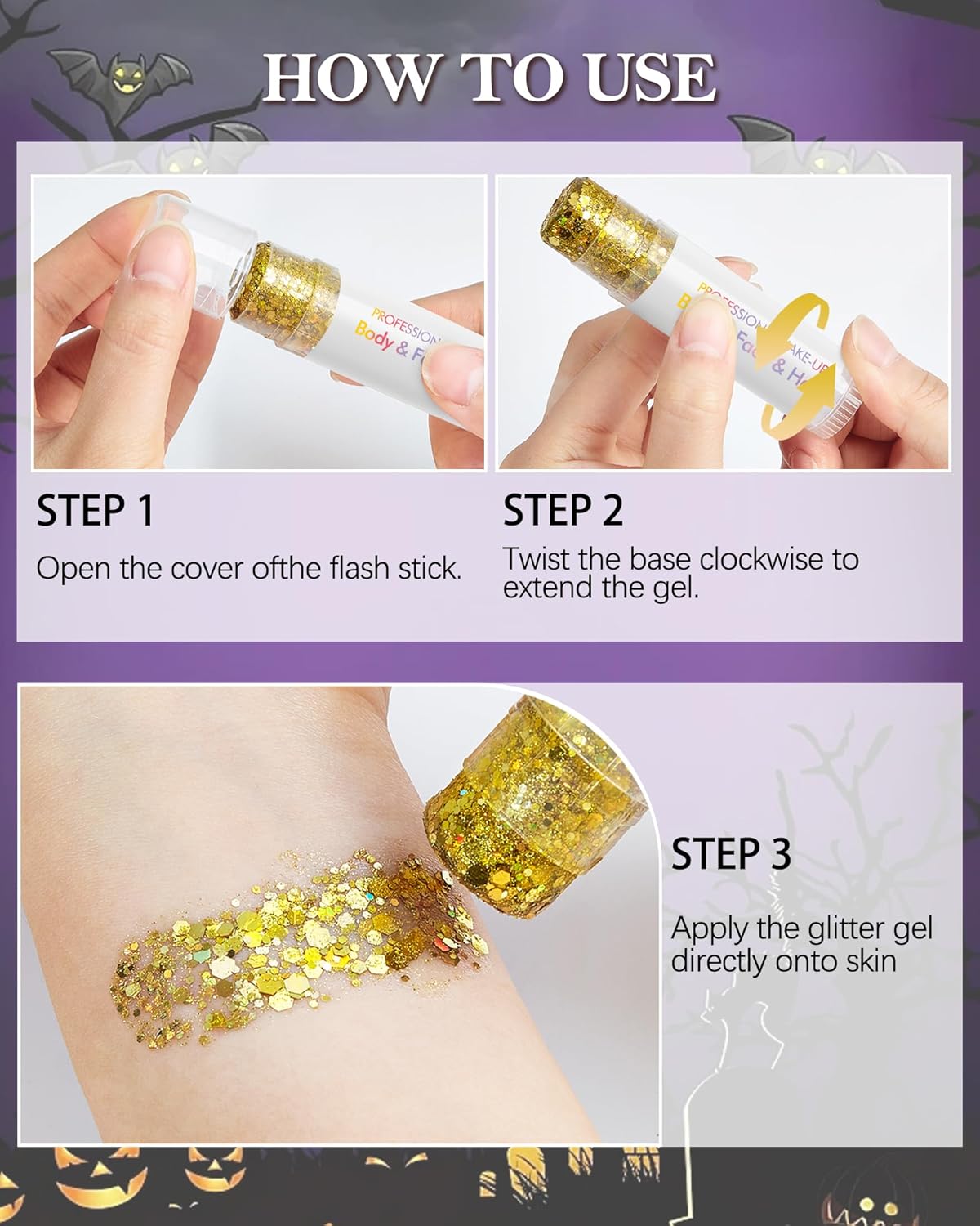 Body Glitter Stick, Waterproof Long Lasting Sparkling Face Shimmer Makeup, Singer Concerts Disco Music Halloween Festival Rave Accessories, Holographic Chunky Sequins Hair Stick,Gift for Women girl-02