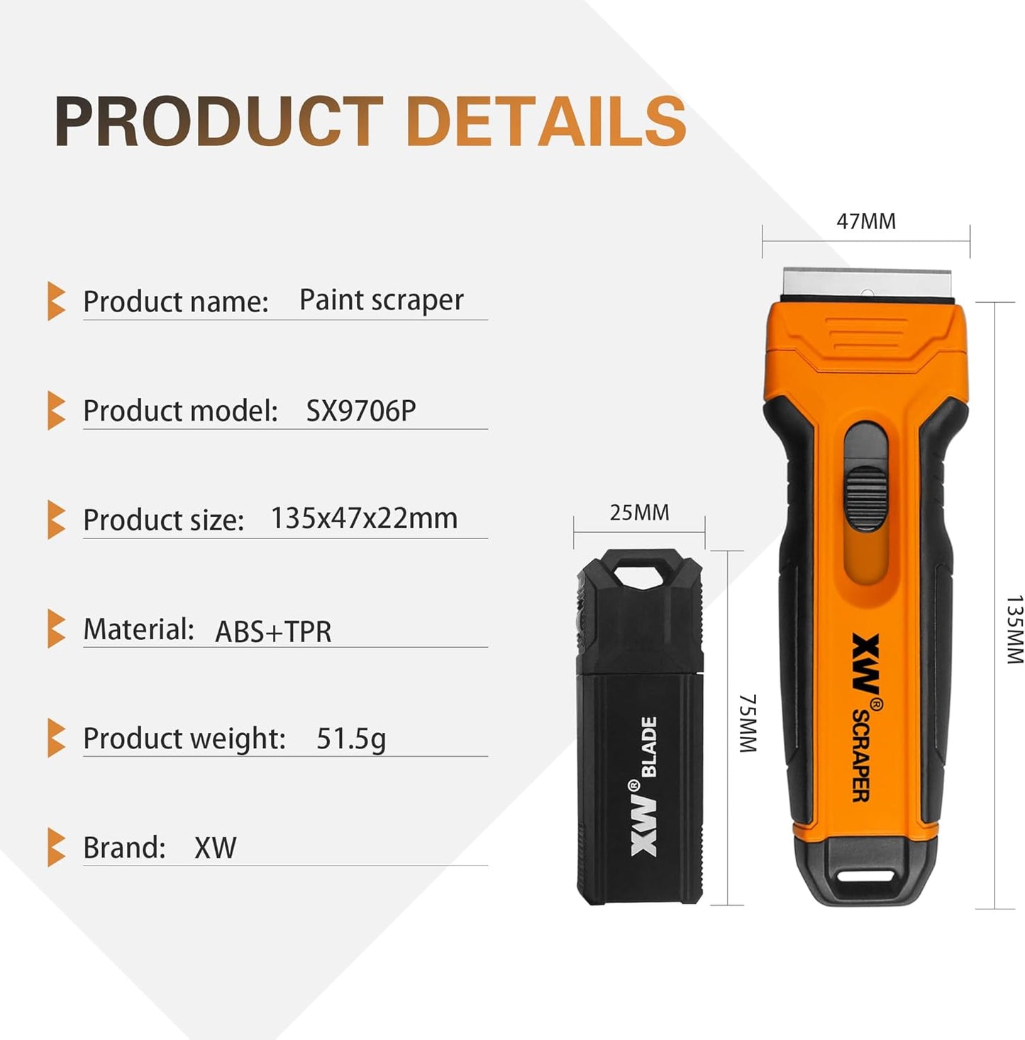 XW 2-Pack Razor Blade Scraper with 4 Spare Blades in Storage, Extra 20 pcs Razor Blades & 10 pcs Plastic Blades Included