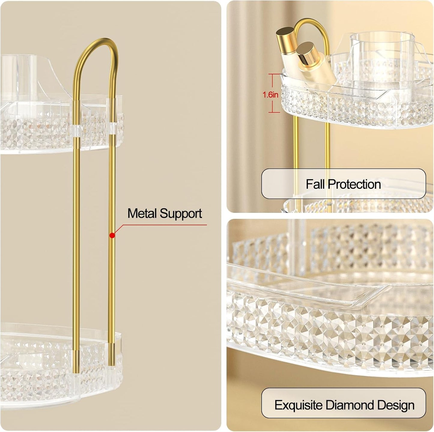 360 Rotating Makeup Organizer 2 Tier, Large Skincare Clear Make Up Storage Spinning Perfume Organizers for Bathroom Counter Dresser, White