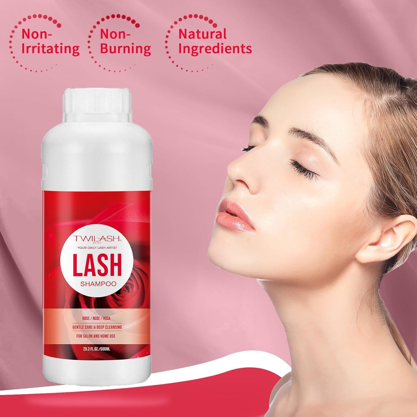 Lash Shampoo Bulk, Eyelash Cleanser for Extensions 1 Liters, Safe Makeup Remover, Non-irritating or Burning Formula Eyelid Foaming Cleanser for Professional Salon and Home Use (Rose-1L)