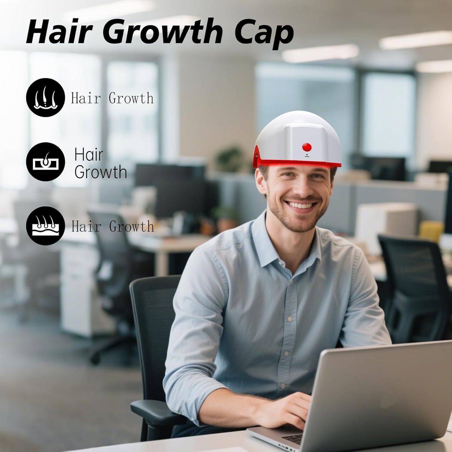 Laser Hair Growth Device, LED Light Therapy Cap, Hair Regrowth Treatment for Men and Women (White)