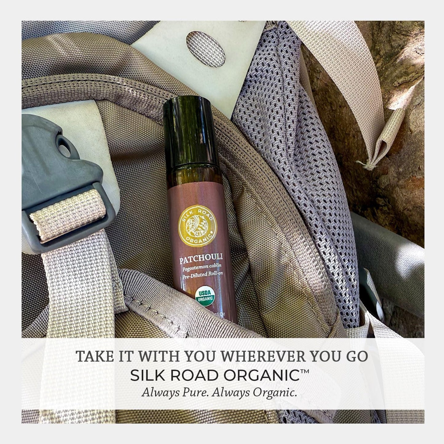 Silk Road Organic Patchouli Essential Oil Roll On, 100% Pure USDA Certified Aromatherapy - Uplift Mood, Enhance Attraction, Rejuvenate & Nourish Skin - 10 ml Roller