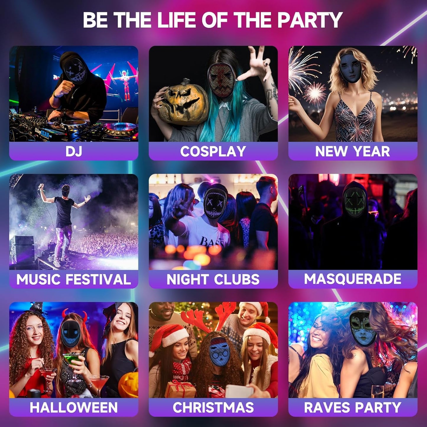 Led Mask with App Controlled,Programmable LED Halloween Mask,Digital Mask for Costume Cosplay Party Masquerade