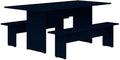 Manhattan Comfort Nomad 3 Piece Dining Set for 6 with Modern Kitchen Table and 2 Benches, Farmhouse Furniture with Rustic Wood Grain Finish, Pedestal Base, Easy Assembly, Midnight Blue