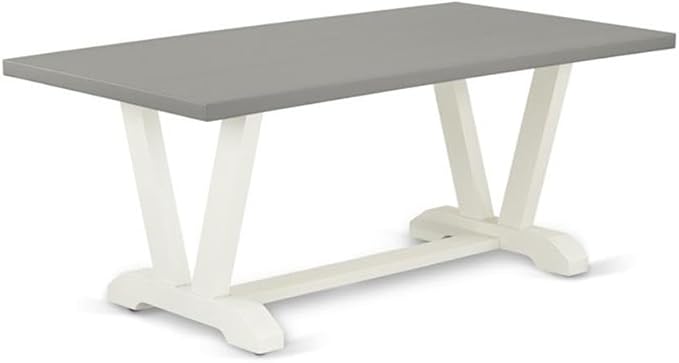East West Furniture V097VE005-6 6 Piece Kitchen Table Set Contains a Rectangle Dining Table with V-Legs and 4 Grey Linen Fabric Upholstered Chairs with a Bench, 40x72 Inch, Multi-Color