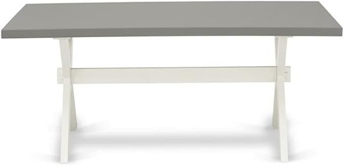 East West Furniture X097MZ001-7 7 Piece Modern Dining Table Set Consist of a Rectangle Wooden Table with X-Legs and 6 Cream Linen Fabric Parson Dining Chairs, 40x72 Inch, Multi-Color