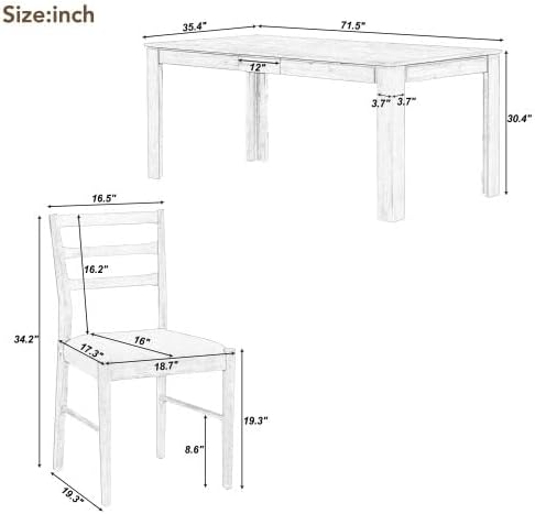 SogesHome 7-Piece Dining Table Set for 6-8 People, Extendable Solid Rubber Wood Kitchen Table with Leaf & 2 Storage Drawers, Chairs with Soft Cushion, Perfect for Kitchen, Dining Room (Natural)