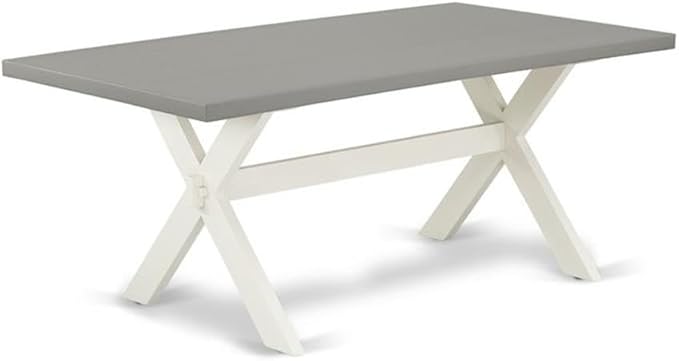East West Furniture X097VE215-7 7 Piece Dining Table Set Consist of a Rectangle Dining Room Table with X-Legs and 6 Baby Blue Linen Fabric Upholstered Chairs, 40x72 Inch, Multi-Color
