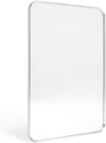 Wall Mount Mirror for Bathroom, Brushed Silver Metal Framed Rounded Corner Rectangular Vanity Mirror (20" x 30", Silver)
