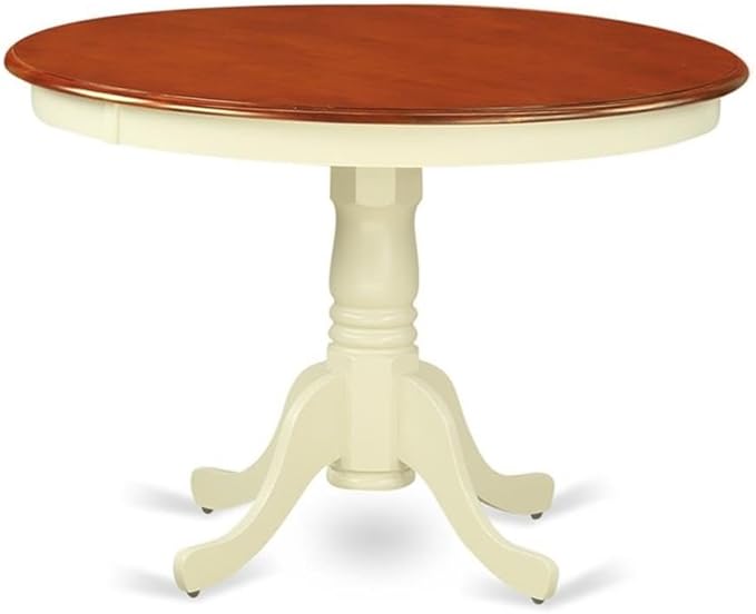 East West Furniture HLAV5-BMK-W 5 Piece Kitchen Table Set for 4 Includes a Round Dining Table with Pedestal and 4 Dining Room Chairs, 42x42 Inch, Buttermilk & Cherry