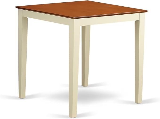 East West Furniture VNQU3-WHI-W 3 Piece Kitchen Counter Height Dining Table Set Contains a Square Pub Table and 2 Dining Room Chairs, 36x36 Inch, Buttermilk & Cherry