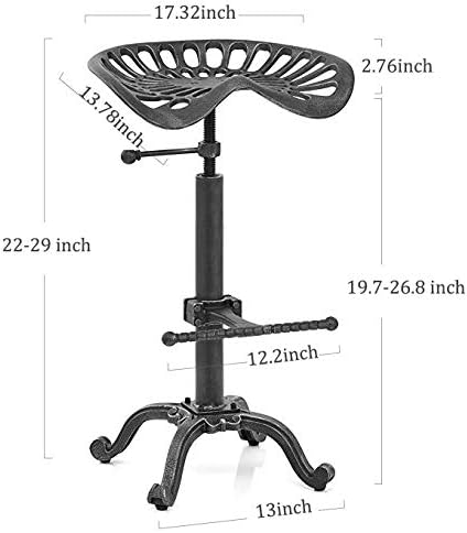 LOKKHAN Tractor Seat Bar Stool-Rustic Industrial Bar Stool-Farmhouse Cast Iron Swivel Stool-Counter Height Adjustable-Extra Tall Pub Height-24-31 inch (Silver)