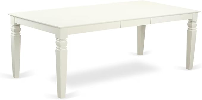 East West Furniture LGAB7-LWH-64 7 Piece Modern Dining Table Set Consist of a Rectangle Wooden Table with Butterfly Leaf and 6 White Faux Leather Upholstered Chairs, 42x84 Inch, Linen White