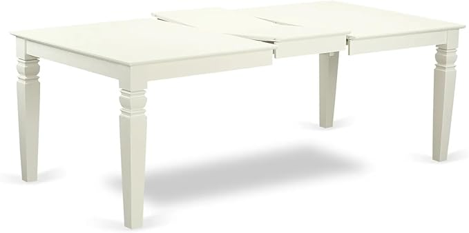 East West Furniture LGDA5-LWH-32 5 Piece Dining Table Set Includes a Rectangle Wooden Table with Butterfly Leaf and 4 Polyester Fabric Upholstered Chairs, 42x84 Inch, linen white