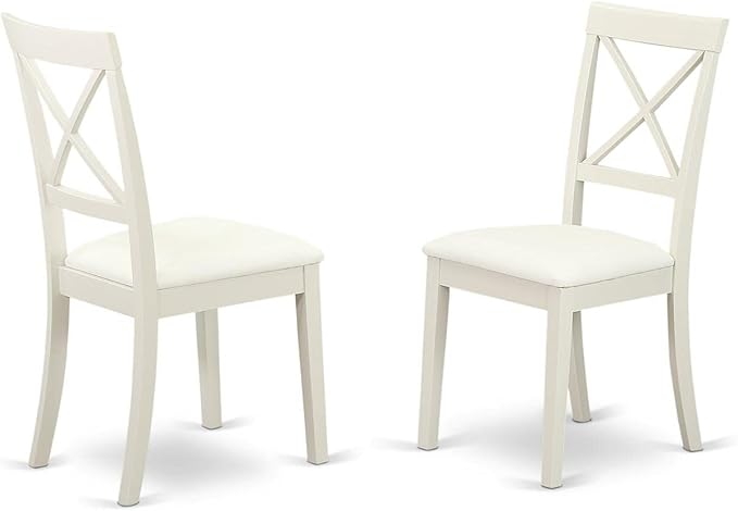 East West Furniture BOST3-LWH-LC 3 Piece Modern Dining Table Set Contains a Round Kitchen Table and 2 Faux Leather Kitchen Dining Chairs, 42x42 Inch, Linen White