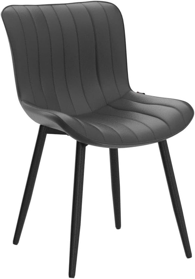 YOUNUOKE Black Dining Chairs Set of 2, Mid-Century Modern Faux Leather Upholstered Armless Kitchen Chairs, Metal Legs, 300 LBS Capability, Minimalist Accent Chair for Living Room