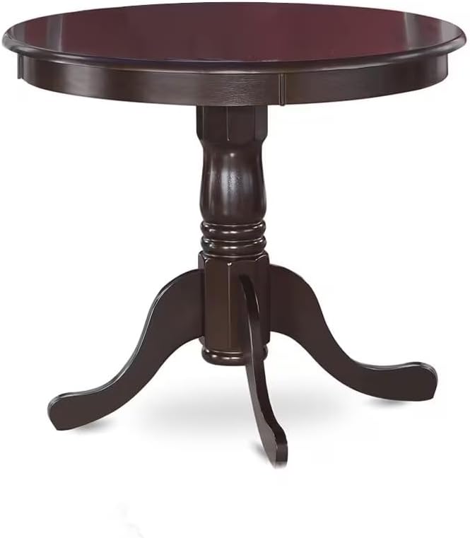 East West Furniture ANDR3-CAP-03 3 Piece Dining Room Table Set Contains a Round Kitchen Table with Pedestal and 2 Brown Linen Fabric Parsons Dining Chairs, 36x36 Inch, Cappuccino