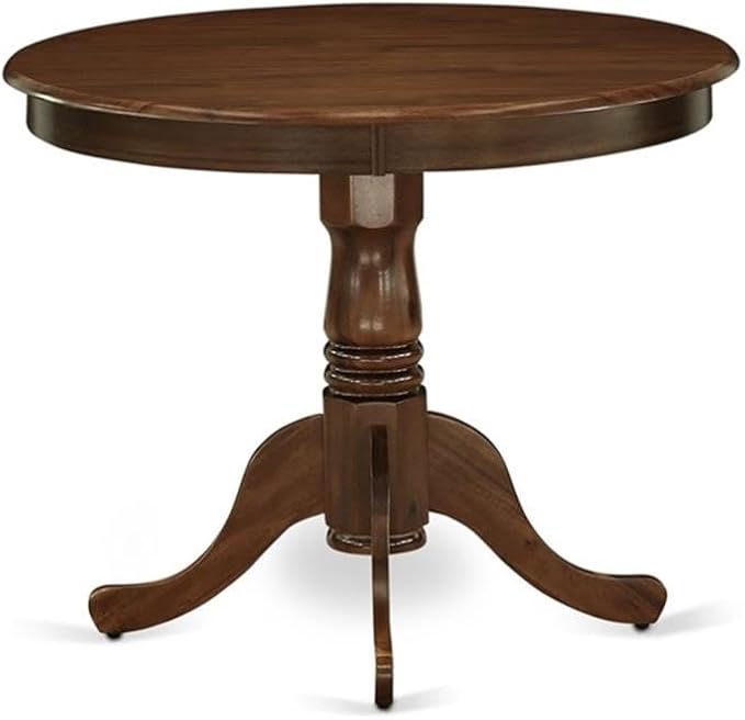 East West Furniture ANGA3-AWA-03 3 Piece Dining Set Contains a Round Dining Room Table with Pedestal and 2 Upholstered Chairs, 36x36 Inch, Antique Walnut