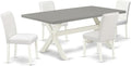 East West Furniture X097AB264-5 5 Piece Dining Room Furniture Set Includes a Rectangle Dining Table with X-Legs and 4 White Faux Leather Upholstered Chairs, 40x72 Inch, Multi-Color
