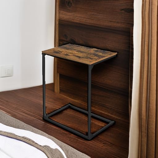 VASAGLE C Shape End Table, Small Coffee Table for Couch Or Sofa, Industrial Side Table in Living Room, Bedroom, 13.8 x 21.7 x 26 Inches, Rustic Brown and Black ULNT52BX