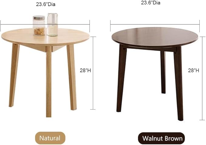 Simplicity Solid Wood Dining Table, Round for 2, 24 Inches Coffee Table, Wood Furniture for Small Space, Natural Wood