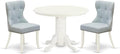 East West Furniture SHSI3-WHI-15 3 Piece Dining Room Table Set Contains a Round Wooden Table with Pedestal and 2 Baby Blue Linen Fabric Upholstered Chairs, 42x42 Inch, Linen White