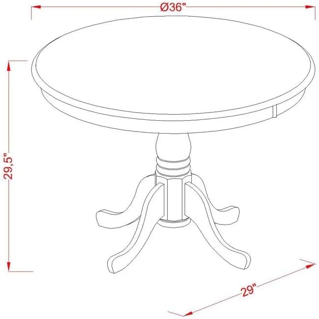 East West Furniture ANAV5-OAK-W 5 Piece Dining Room Table Set Includes a Round Kitchen Table with Pedestal and 4 Dining Chairs, 36x36 Inch, Oak