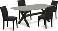 East West Furniture X697AB624-5 5 Piece Kitchen Table Set Includes a Rectangle Dining Room Table with X-Legs and 4 Black Color Linen Fabric Parson Dining Chairs, 36x60 Inch, Multi-Color