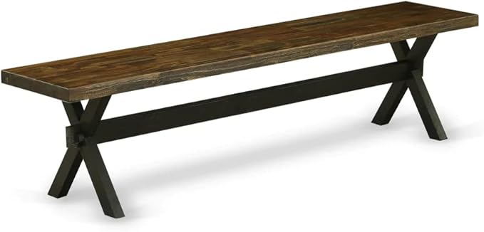East West Furniture X677MZ606-6 6 Piece Dinette Set Contains a Rectangle Dining Table with X-Legs and 4 Shitake Linen Fabric Parson Chairs with a Bench, 40x72 Inch, Multi-Color