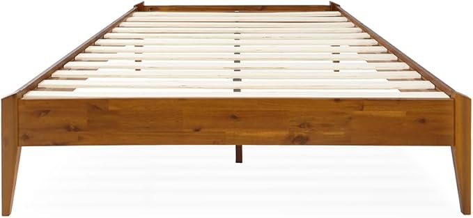 Bme Dinkee 15 Inch Signature Bed Frame Without Headboard - Modern & Minimalist Style with Acacia Wood - 12 Strong Wood Slat Support - Easy Assembly - No Box Spring Needed - Caramel, Full