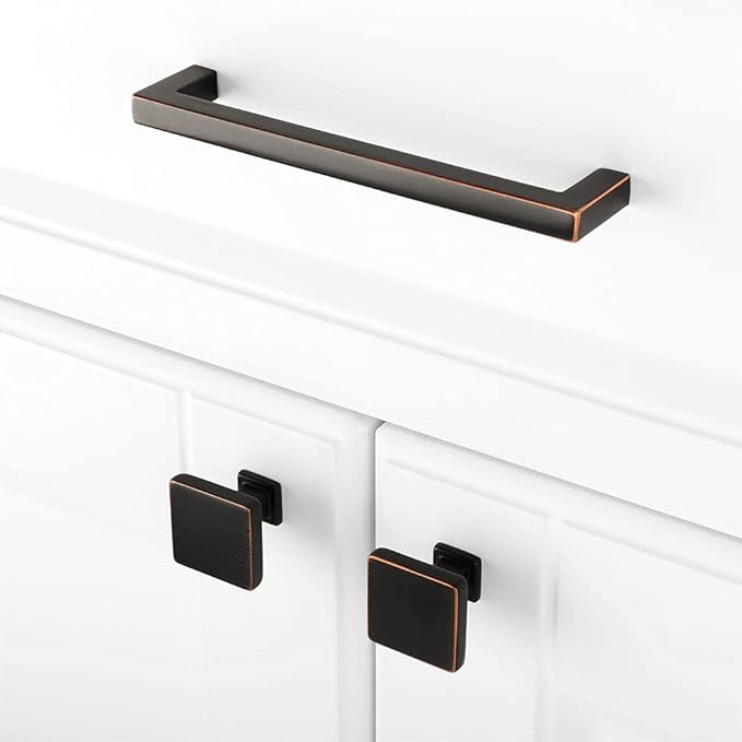 KOOFIZO Solid Square Bronze Kitchen Cabinet Handles Oil Rubbed Bronze Cabinet Pulls, 5 Pack 5 Inch Bronze Hardware for Kitchen Cabinets Drawers Dresser Cupboard Bedroom Bathroom