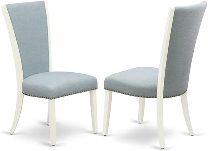East West Furniture X077VE215-5 5 Piece Kitchen Table & Chairs Set Includes a Rectangle Dining Room Table with X-Legs and 4 Baby Blue Linen Fabric Parsons Chairs, 40x72 Inch, Multi-Color