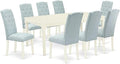 East West Furniture DOCE9-LWH-15 9 Piece Dining Table Set Includes a Rectangle Dining Room Table with Butterfly Leaf and 8 Baby Blue Linen Fabric Parsons Chairs, 42x78 Inch, Linen White