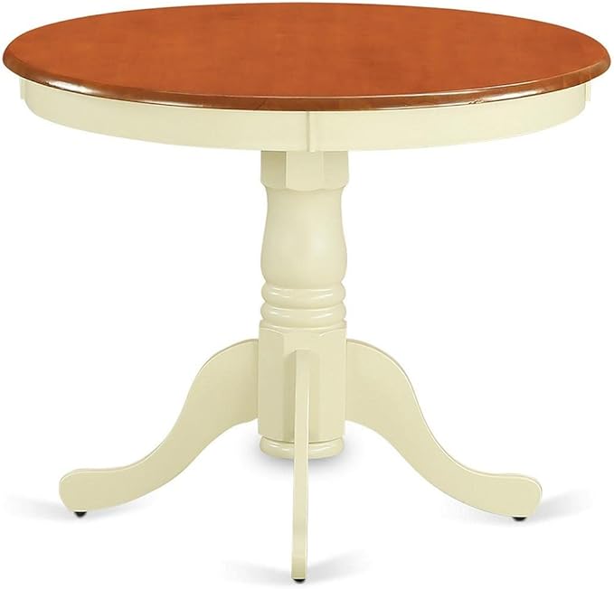 East West Furniture ANIP3-BMK-W 3 Piece Dining Set Contains a Round Dining Room Table with Pedestal and 2 Wood Seat Chairs, 36x36 Inch, Buttermilk & Cherry