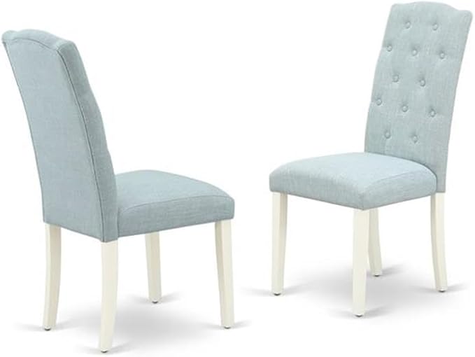 East West Furniture LGCE9-LWH-15 9 Piece Dining Room Table Set Includes a Rectangle Kitchen Table with Butterfly Leaf and 8 Baby Blue Linen Fabric Parsons Chairs, 42x84 Inch, Linen White