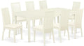 East West Furniture DOIP9-LWH-C 9 Piece Dining Room Furniture Set Includes a Rectangle Kitchen Table with Butterfly Leaf and 8 Linen Fabric Upholstered Chairs, 42x78 Inch, Linen White