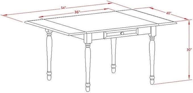 East West Furniture MZAN5-WHI-W 5 Piece Dinette Set for 4 Includes a Rectangle Dining Room Table with Dropleaf and 4 Kitchen Dining Chairs, 36x54 Inch, Buttermilk & Cherry