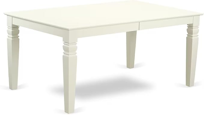 East West Furniture LGAB7-LWH-64 7 Piece Modern Dining Table Set Consist of a Rectangle Wooden Table with Butterfly Leaf and 6 White Faux Leather Upholstered Chairs, 42x84 Inch, Linen White
