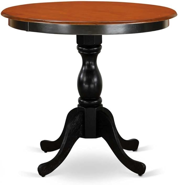 East West Furniture ESBR3-BCH-17 3 Piece Dining Table Set Contains a Round Dining Room Table with Pedestal and 2 Light Sable Linen Fabric Upholstered Chairs, 30x30 Inch, Black & Cherry