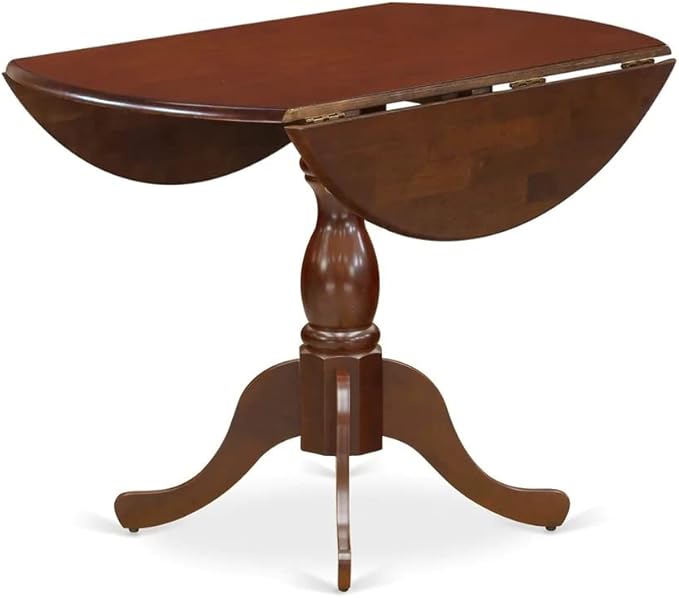 East West Furniture DMIP3-MAH-C 3 Piece Dining Set Contains a Round Dining Room Table with Dropleaf and 2 Linen Fabric Upholstered Chairs, 42x42 Inch, Mahogany