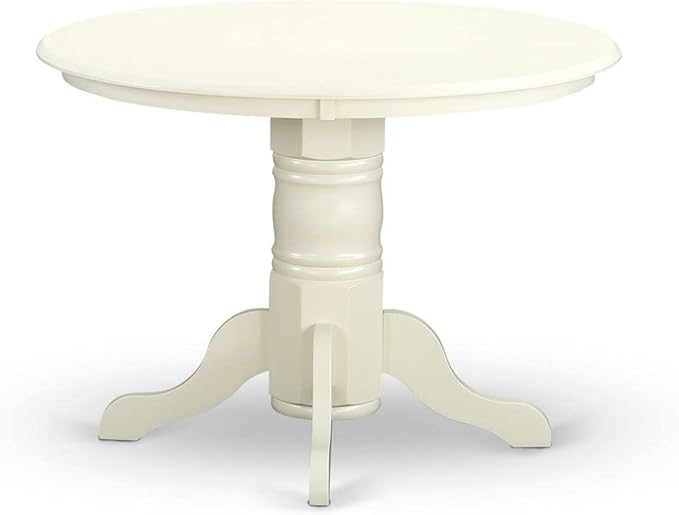 East West Furniture SHCL5-WHI-C 5 Piece Dining Room Table Set Includes a Round Kitchen Table with Pedestal and 4 Linen Fabric Upholstered Dining Chairs, 42x42 Inch, Linen White