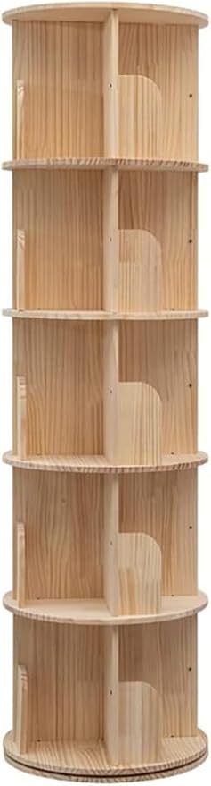 5 Tier Rotating Bookshelf Tower 360 Display Spinning Bookshelf Tower Floor Standing Bookcase Storage Rack Revolving Bookcase Wood Narrow Round Book Shelf Rotating Storage Organizer for Bedroom