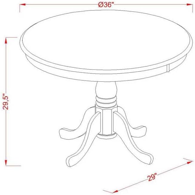 East West Furniture AMBA5-BCH-05 5 Piece Modern Dining Table Set Includes a Round Kitchen Table with Pedestal and 4 Grey Linen Fabric Parson Dining Chairs, 36x36 Inch, Black & Cherry