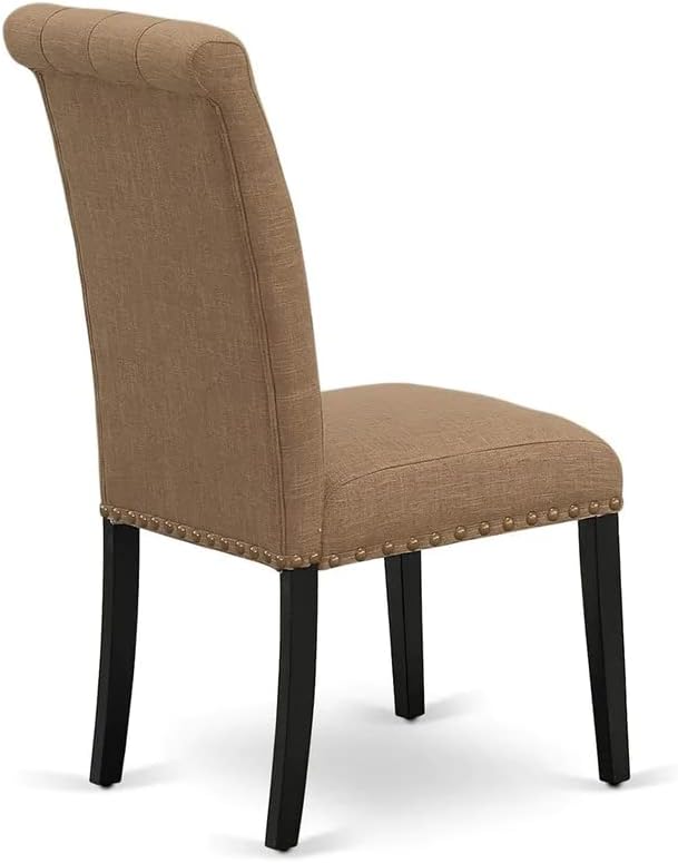 East West Furniture NOBR5-BLK-17 5 Piece Kitchen Set for 4 Includes a Rectangle Dining Room Table with Butterfly Leaf and 4 Light Sable Linen Fabric Parsons Chairs, 32x54 Inch, Black