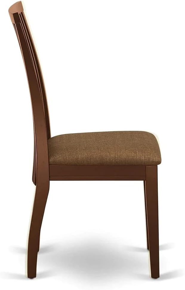 East West Furniture DMIP5-MAH-C 5 Piece Kitchen Table & Chairs Set Includes a Round Dining Room Table with Dropleaf and 4 Linen Fabric Upholstered Chairs, 42x42 Inch, Mahogany